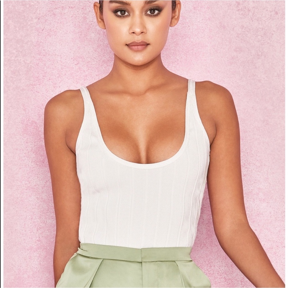 HOUSE OF CB “PERLE” WHITE RIBBED BANDAGE BODYSUIT